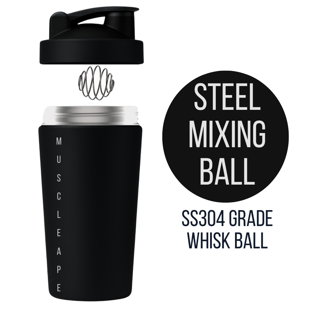 Muscleape Stainless Steel Shaker Bottle 900ml (Black) | 100% Leakproof, BPA-Free | Protein & Pre-Workout Mixer for Gym, BCAA & Water