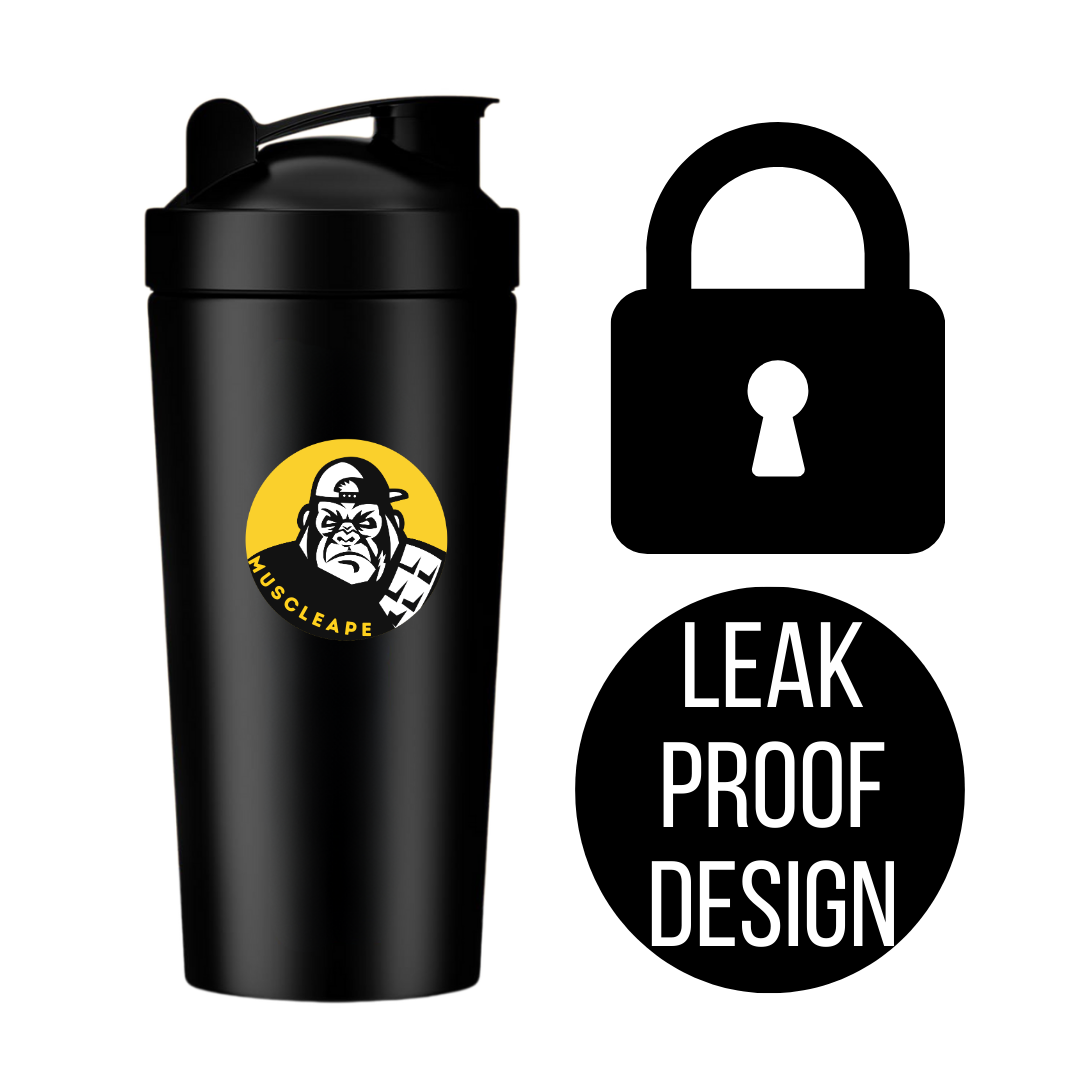 Muscleape Stainless Steel Shaker Bottles For Gym (Black) 100% Leakproof Guarantee, Ideal For Protein, Pre Workout, Bcaas & Water Bpa Free Material, 750 milliliter. | Gym | Muscleape
