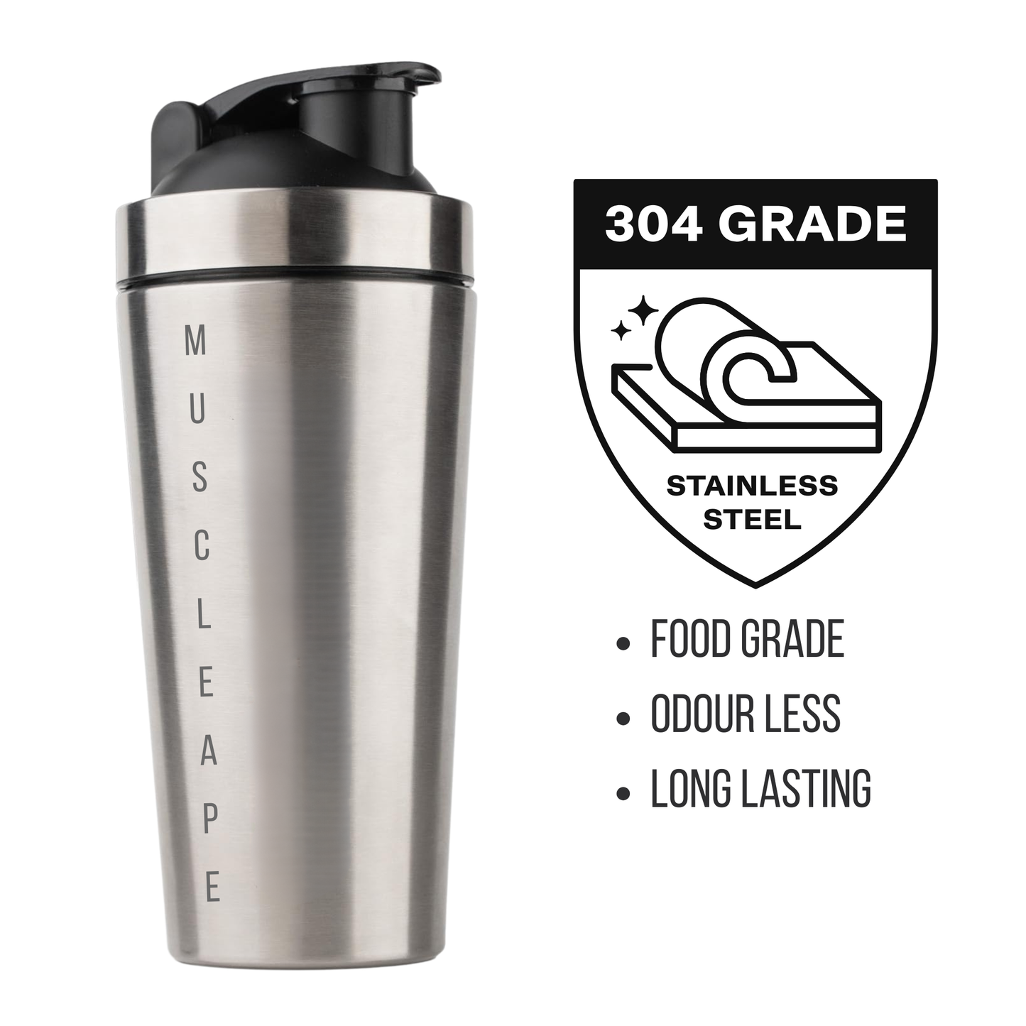 Muscleape Stainless Steel Shaker Bottle 750ml (Silver)