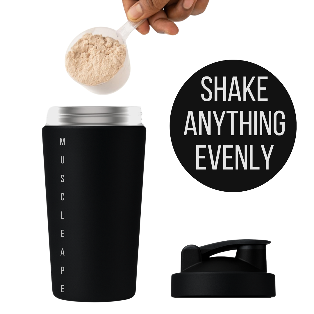 Muscleape Stainless Steel Shaker Bottle 900ml (Black) | 100% Leakproof, BPA-Free | Protein & Pre-Workout Mixer for Gym, BCAA & Water