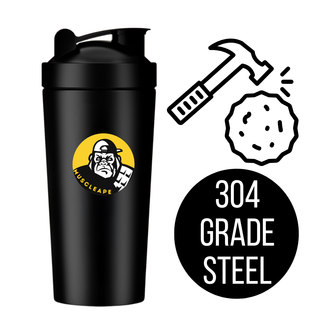Muscleape Stainless Steel Shaker Bottles For Gym (Black) 100% Leakproof Guarantee, Ideal For Protein, Pre Workout, Bcaas & Water Bpa Free Material, 750 milliliter. | Gym | Muscleape