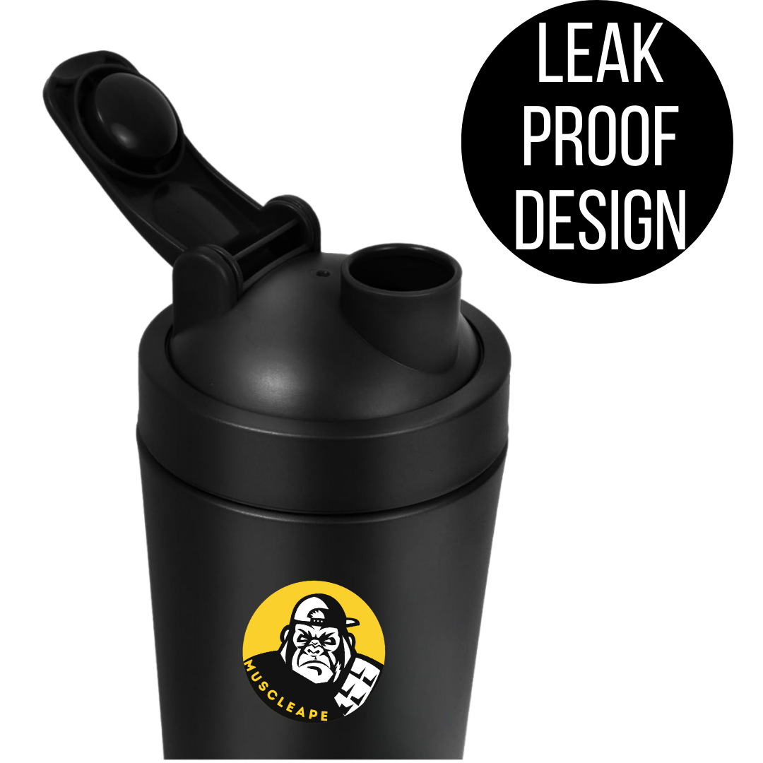 Muscleape Stainless Steel Shaker Bottles For Gym (Black) 100% Leakproof Guarantee, Ideal For Protein, Pre Workout, Bcaas & Water Bpa Free Material, 750 milliliter. | Gym | Muscleape
