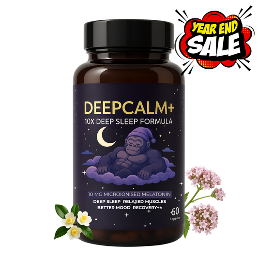 MuscleApe DEEPCALM+ 10X Deep Sleep Formula – 60 Capsules – 10 mg Microionised Melatonin + L-Theanine, Magnesium, L-Glycine & Tagar Extract – Natural Sleep Aid & Muscle Recovery Supplement
