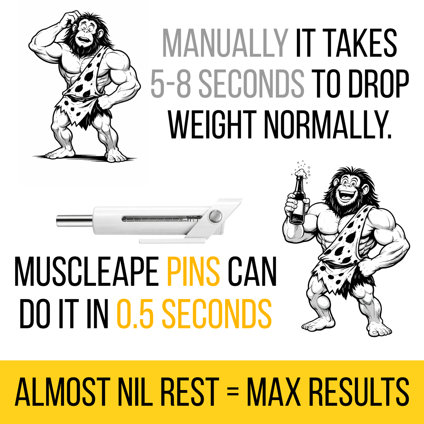 Muscleape Drop Set Pin | Quick-Change Weight Stack Pin for Cable Machines | Heavy-Duty Steel Gym Accessory for Fast Drop Sets & Hypertrophy (White)