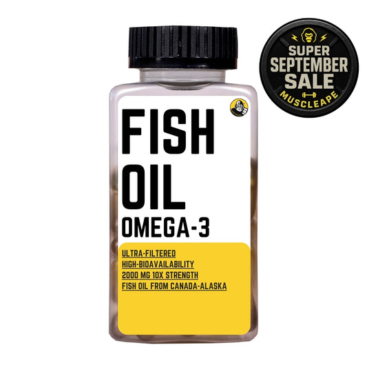 MuscleApe Omega-3 Fish Oil Softgels – 2000 mg Omega-3 (360 mg EPA & 240 mg DHA) – Enteric Coated, Burp-Free, Superior Bioavailability & Easily Digestible. 60 Softgels
