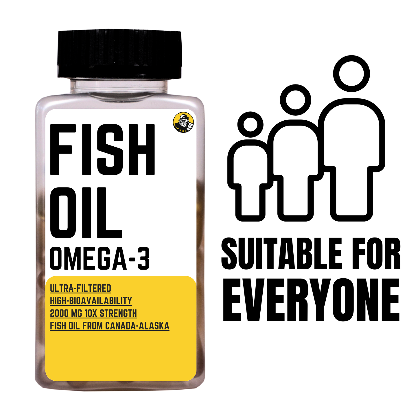 Muscleape Omega-3 Fish Oil 200 mg – Heart, Joint & Brain Support | Triple Strength EPA & DHA Softgels.| Cold Water Sardines From Alaska | 2000 Mg Super Strength Omega 3. Super Strength, Ultra Filtered & Heavy Metal Free (360mg EPA & 240mg DHA)