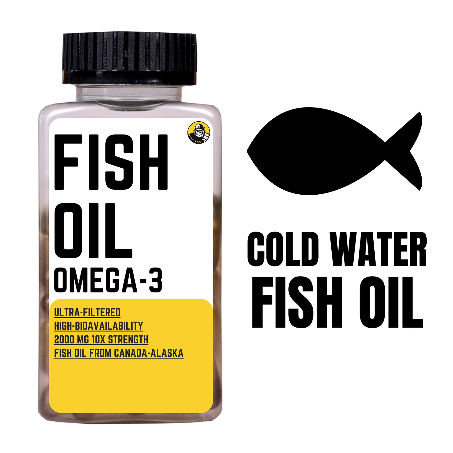 Muscleape Omega-3 Fish Oil 200 mg – Heart, Joint & Brain Support | Triple Strength EPA & DHA Softgels.| Cold Water Sardines From Alaska | 2000 Mg Super Strength Omega 3. Super Strength, Ultra Filtered & Heavy Metal Free (360mg EPA & 240mg DHA)