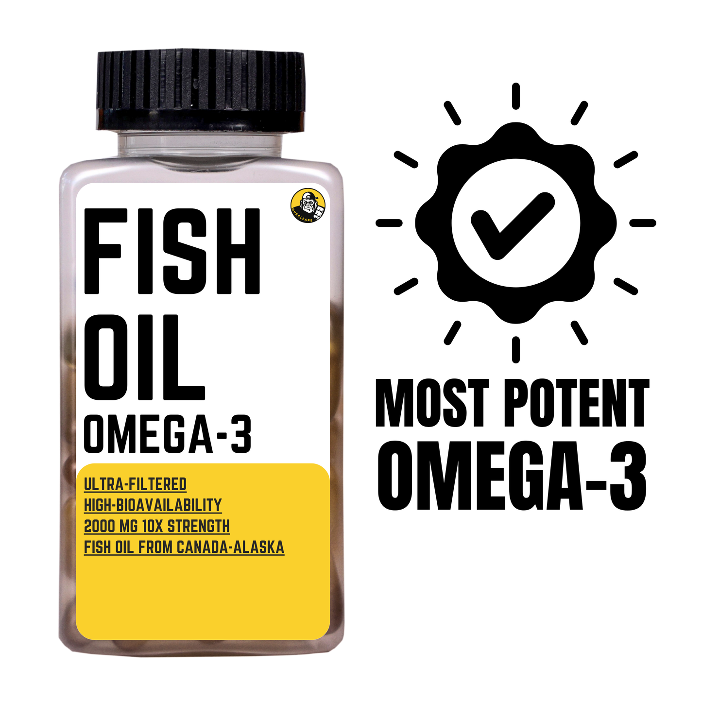 Muscleape Omega-3 Fish Oil 200 mg – Heart, Joint & Brain Support | Triple Strength EPA & DHA Softgels.| Cold Water Sardines From Alaska | 2000 Mg Super Strength Omega 3. Super Strength, Ultra Filtered & Heavy Metal Free (360mg EPA & 240mg DHA)