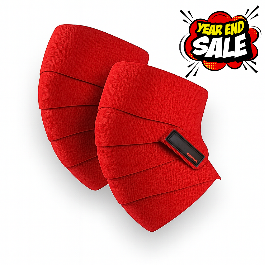 Muscleape 2 Meter Knee & Joint Support Wraps – SuperFabric Elastic Compression Straps for Squats, Leg Press & Powerlifting | Adjustable Gym Support for Men & Women (Red)