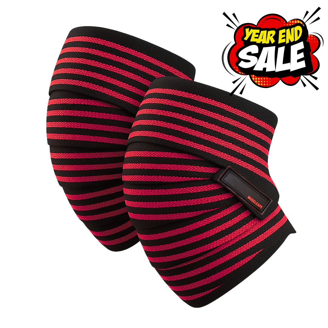 Muscleape 2 Meter Knee & Joint Support Wraps – SuperFabric Elastic Compression Straps for Squats, Leg Press & Powerlifting | Adjustable Gym Support for Men & Women (Black-red)