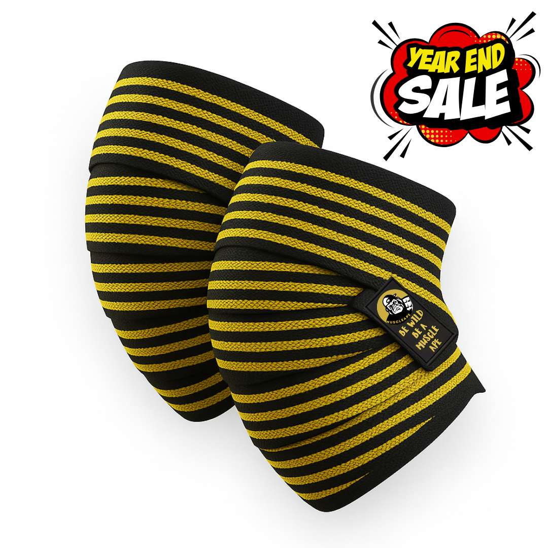 Muscleape 2 Meter Knee & Joint Support Wraps – SuperFabric Elastic Compression Straps for Squats, Leg Press & Powerlifting | Adjustable Gym Support for Men & Women (Bumblebee)