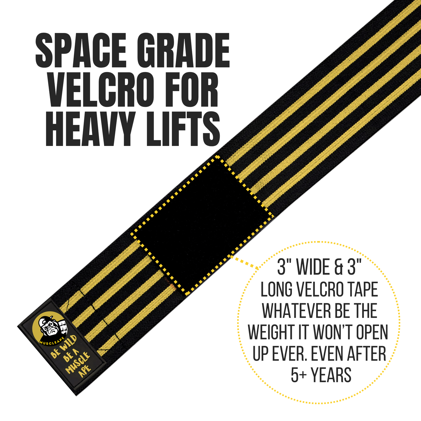 Muscleape 2 Meter Knee & Joint Support Wraps – SuperFabric Elastic Compression Straps for Squats, Leg Press & Powerlifting | Adjustable Gym Support for Men & Women (Bumblebee)