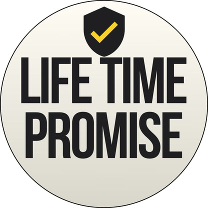 Circular logo with 'Lifetime Promise' text and a shield icon on a white background