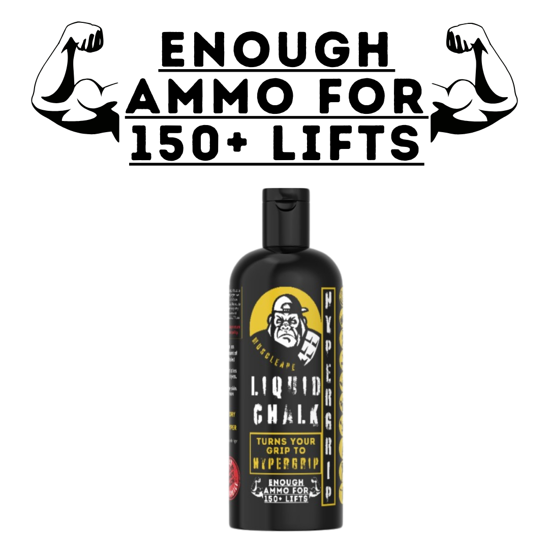 Muscleape Liquid Chalk 200ml with Wrist Wraps| Liquid Chalk for Dry Steel Like Grip| 20" Lenght 3" Widht Wraps with Wider Velcro for Heavy Lifters | Powerlifting Wrist Support Gym | Muscleape