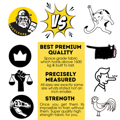 Promotional graphic with text about premium quality fabric, featuring logos and icons.