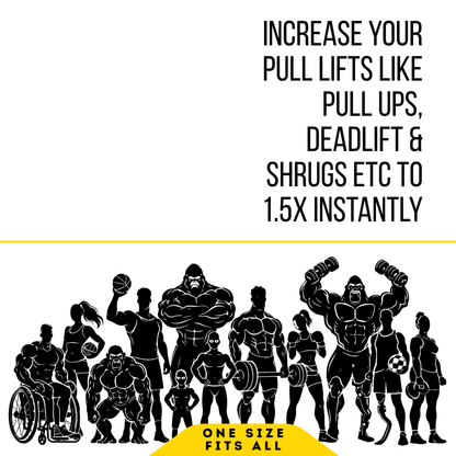 Black silhouette illustrations of muscular figures with text on a white background