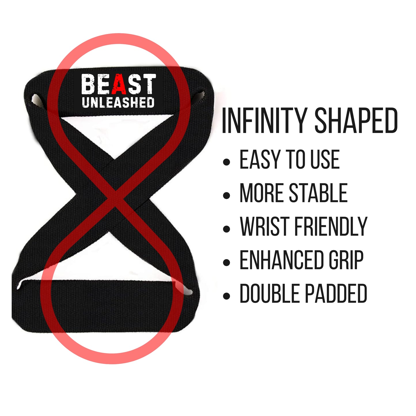 Muscleape 8 Shaped  Weight Lifting Straps | Black | Beast Mode