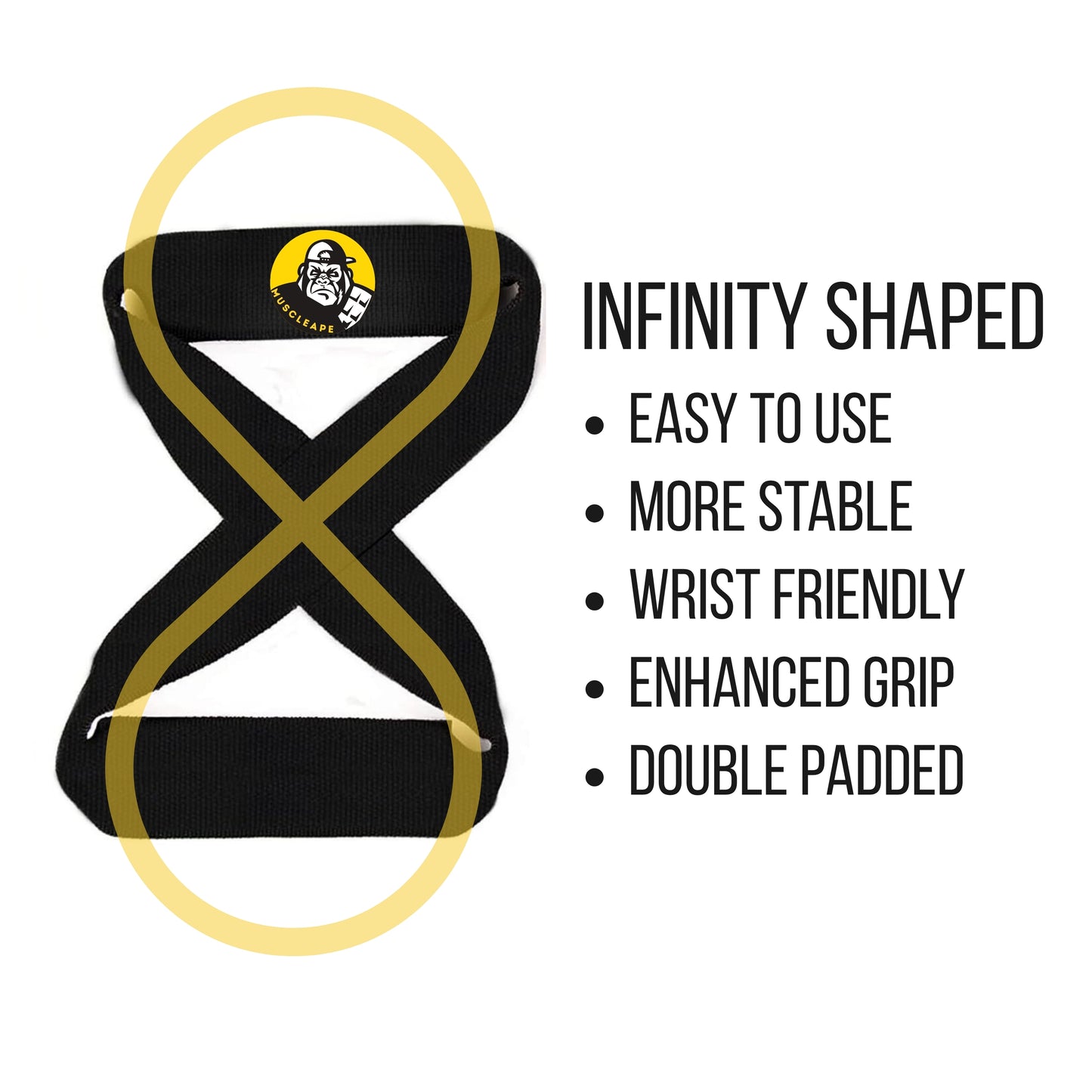 Muscleape Figure-8 Weight Lifting Straps |Black