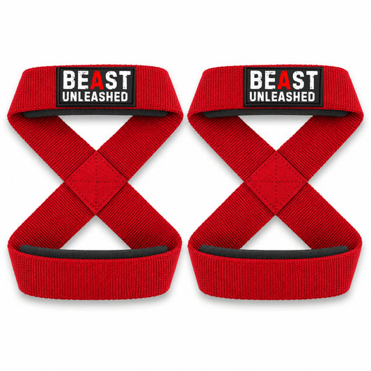 Muscleape 8 Shaped Weight Lifting Straps | Red | Beast Mode