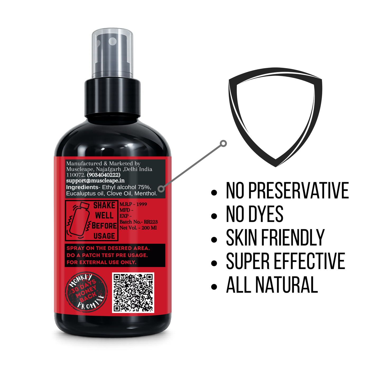 MuscleApe Rapid Relief No Gas Sports Spray - Eucalyptus & Clove Muscle Pain Relief Spray, 200ml