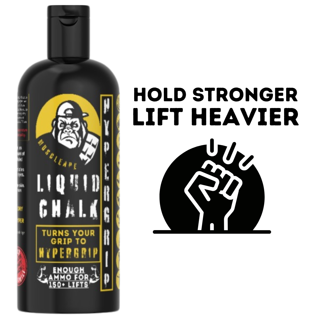 Muscleape Liquid Chalk 200ml with Wrist Wraps| Liquid Chalk for Dry Steel Like Grip| 20" Lenght 3" Widht Wraps with Wider Velcro for Heavy Lifters | Powerlifting Wrist Support Gym | Muscleape