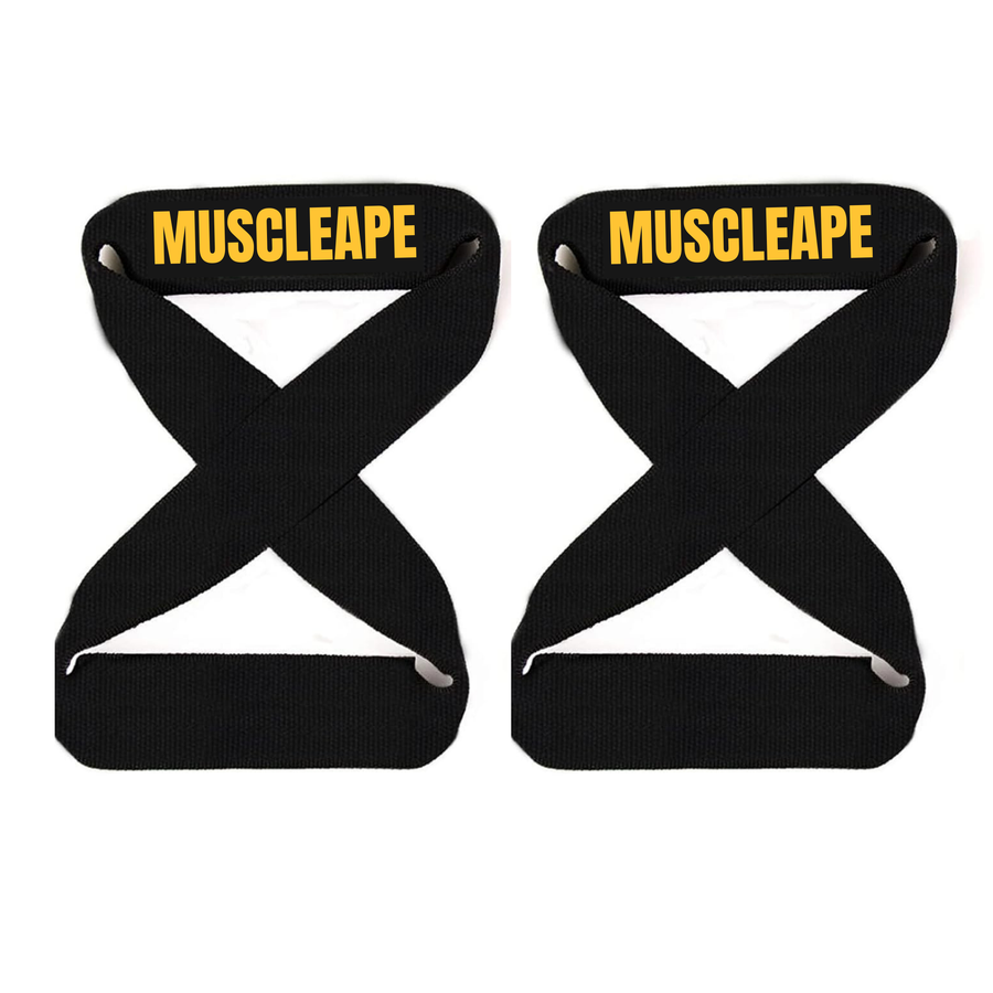 Muscleape Weight Lifting Straps with Padded Cuff | Anti-Skid Grip for Deadlifts & Rows | Cotton/Figure-8 Style Gym Straps to Lift Heavier