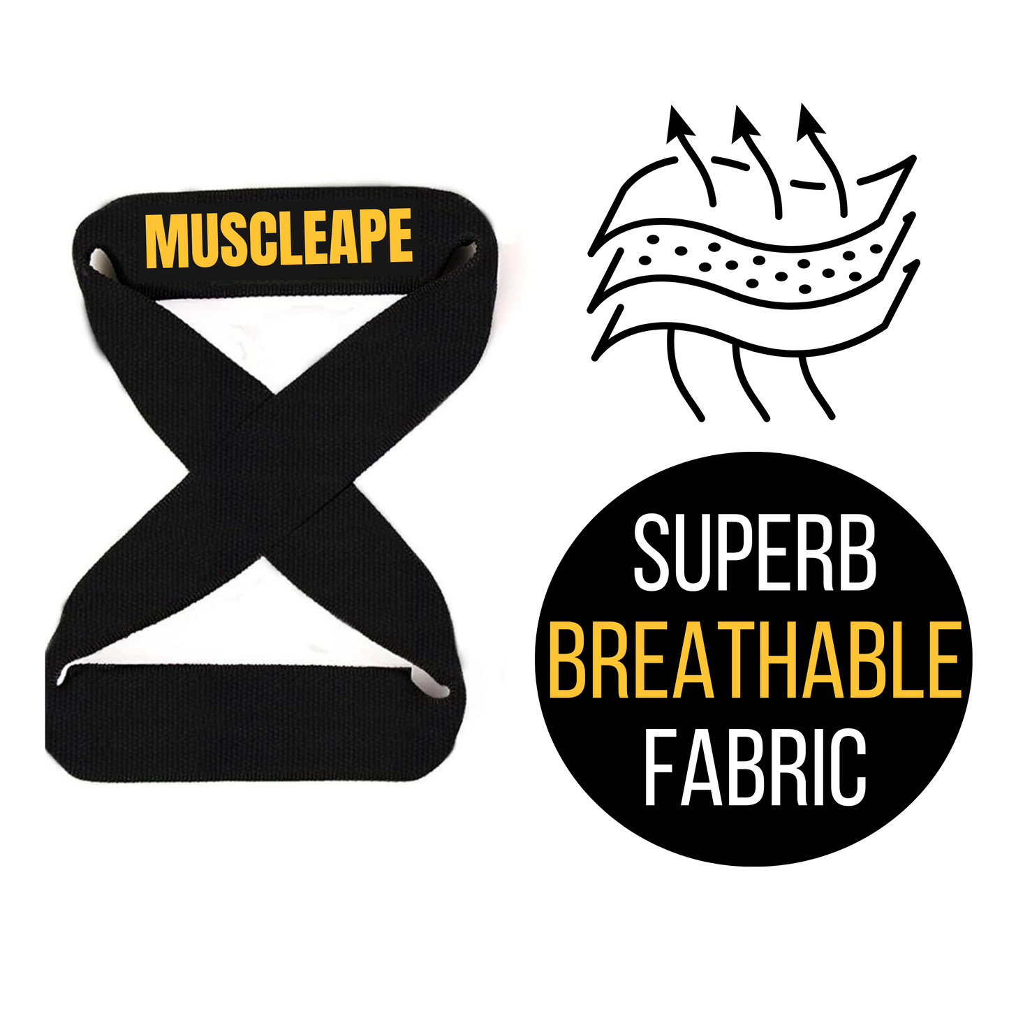Muscleape Original Weight Lifting Straps with Padded Cuff for Gym (figure 8 straps, cotton straps, anti-skid straps). Improve Bar Grip & Lift Heavier Instantly. | Powerlifting | Muscleape