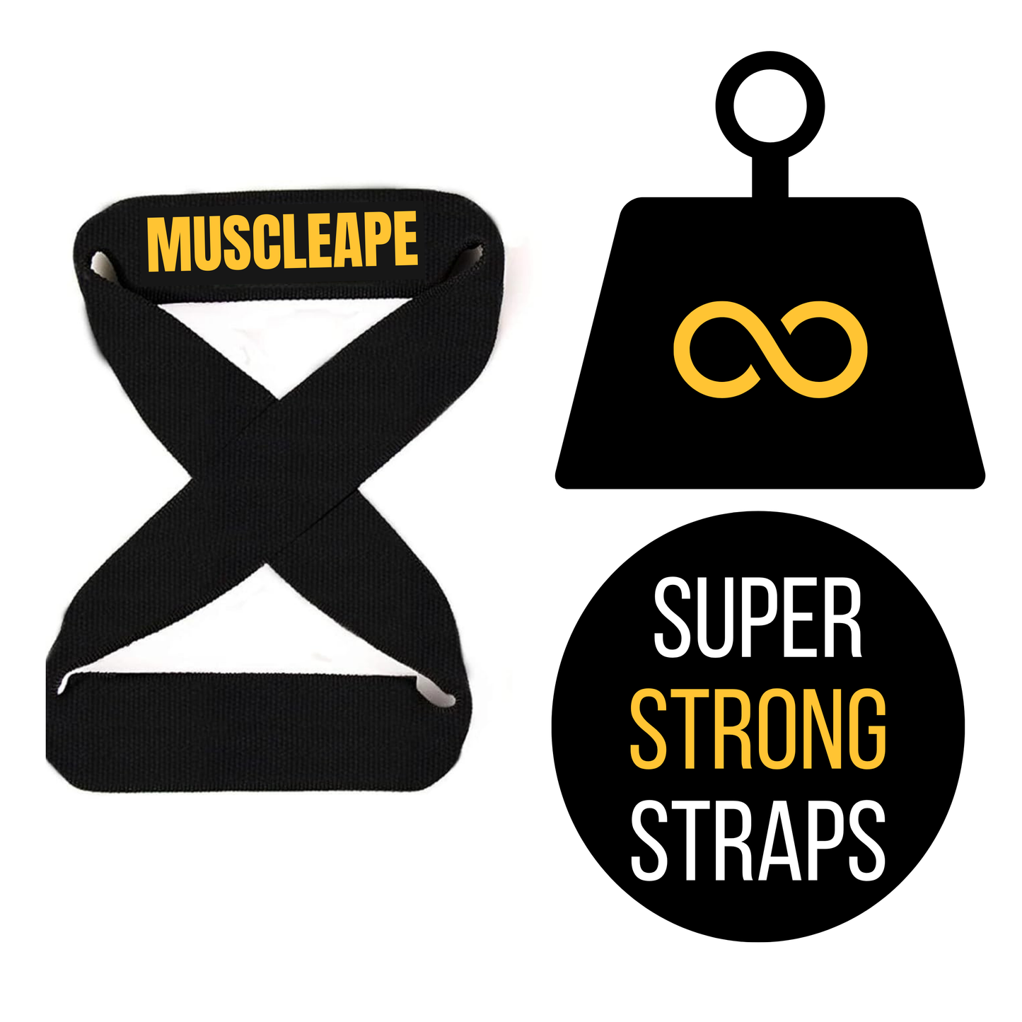 Muscleape Original Weight Lifting Straps with Padded Cuff for Gym (figure 8 straps, cotton straps, anti-skid straps). Improve Bar Grip & Lift Heavier Instantly. | Powerlifting | Muscleape