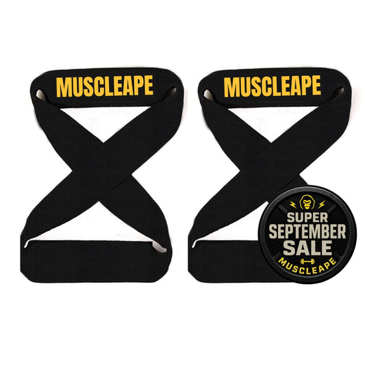 Muscleape Original Weight Lifting Straps with Padded Cuff for Gym (figure 8 straps, cotton straps, anti-skid straps). Improve Bar Grip & Lift Heavier Instantly. | Powerlifting | Muscleape