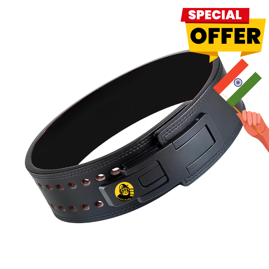 Muscleape 10mm Lever Belt. 4" Wide Genuine Leather. Quick-Release Steel Alloy Lever. Adjustable Powerlifting Belt With Lifetime Brand Warranty.