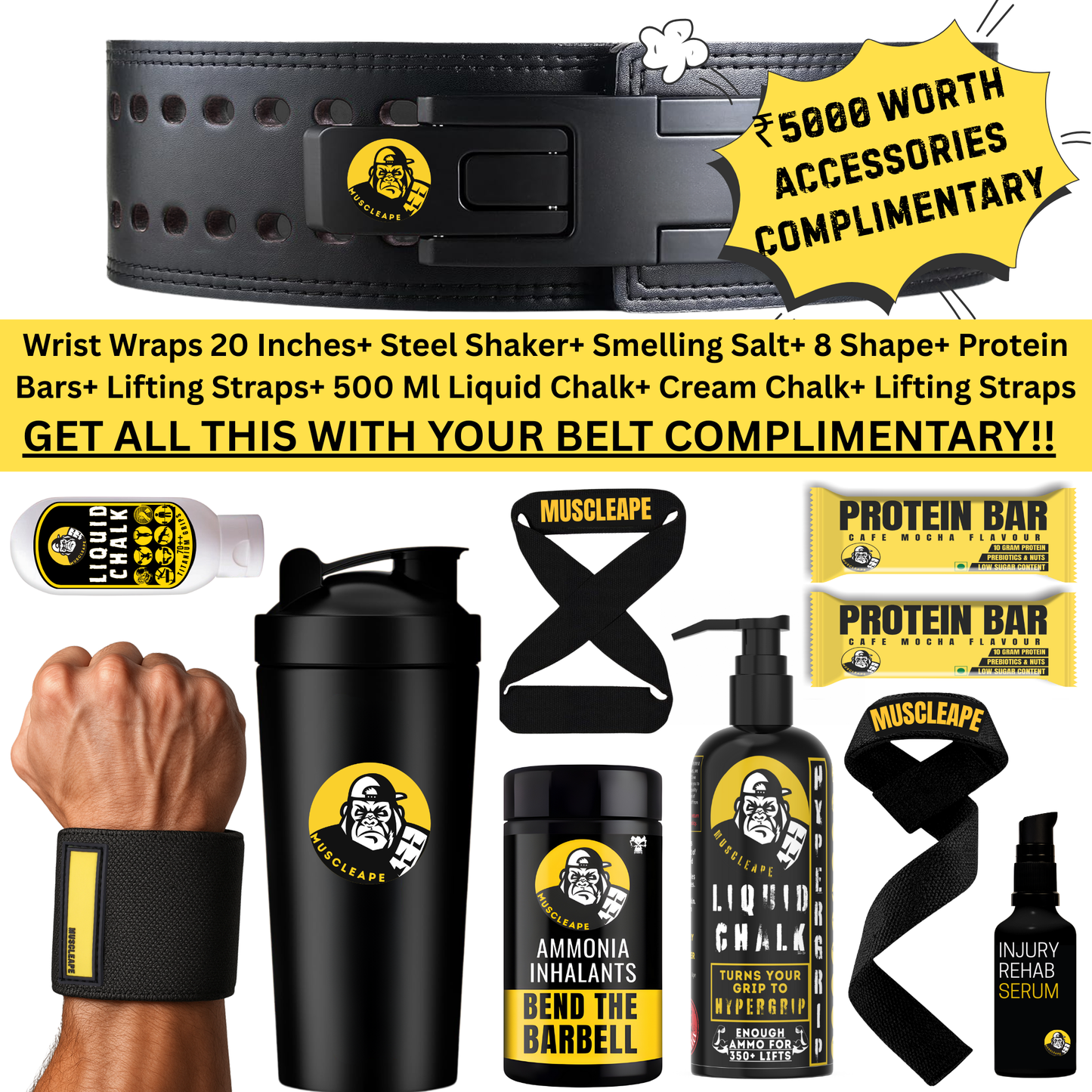 Muscleape Lever Belt. 4" Wide Genuine Leather. Quick-Release Steel Alloy Lever. Adjustable Powerlifting Belt With Lifetime Brand Warranty.