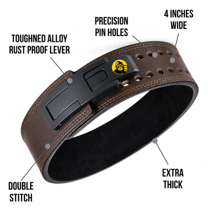 Muscleape Genuine Leather Lever Belt | Lifetime Warranty | Brown Leather