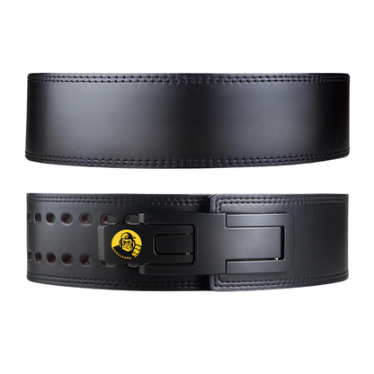 Black weightlifting belt with a brand logo on a white background powerlifting belt
