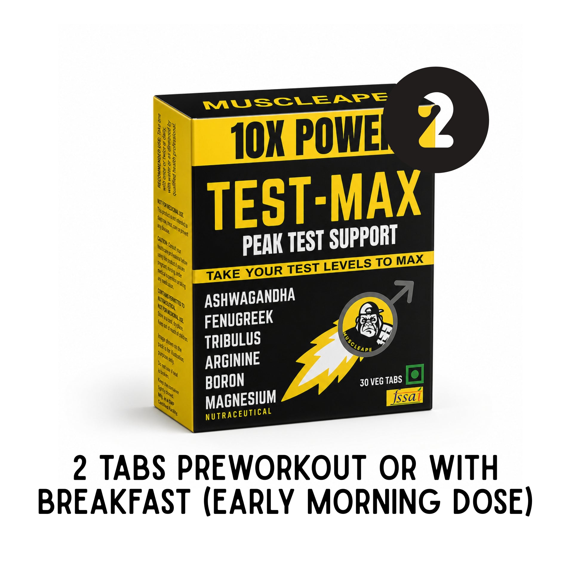 Muscletech Test-Max supplement packaging on a white background