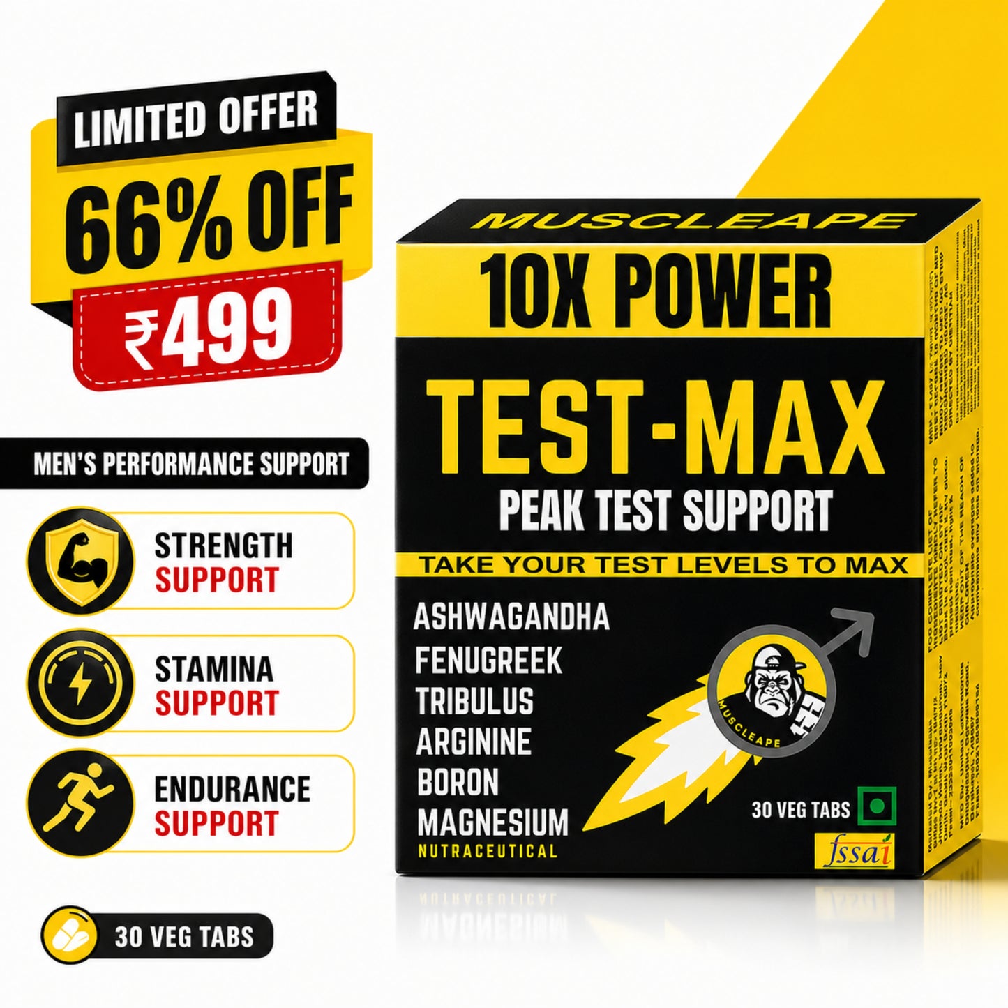 Box of Test-Max supplement with promotional offer on a white background