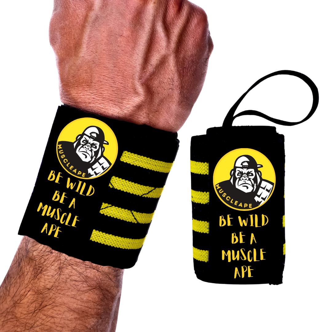 Muscleape Liquid Chalk 200ml with Wrist Wraps| Liquid Chalk for Dry Steel Like Grip| 20" Lenght 3" Widht Wraps with Wider Velcro for Heavy Lifters | Powerlifting Wrist Support Gym | Muscleape