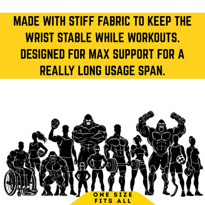 Black silhouette of muscular figures with text on a yellow background