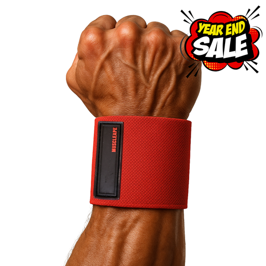 Muscleape Wrist Support Wraps for Gym| For Powerlifters, Bodybuilders and Other Strength Athletes| 3 Inches Velcro with Thumb Loop | Red