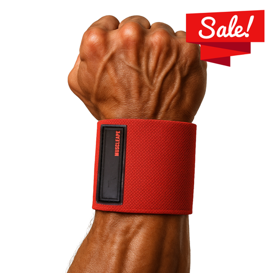 Muscleape Wrist Support Wraps for Gym| For Powerlifters, Bodybuilders and Other Strength Athletes| 3 Inches Velcro with Thumb Loop | Red